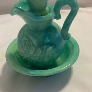 Avon  Teal Ceramic Pitcher and Basin Set